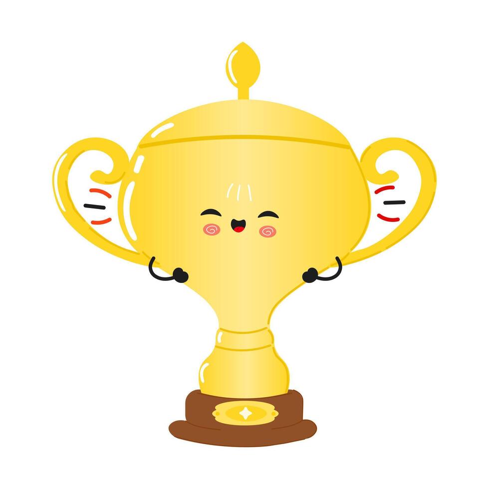 Cute cartoon illustration of a smiling Golden trophy cup character. hand drawn cartoon kawaii character illustration icon. Isolated on white background. Golden trophy cup character concept vector