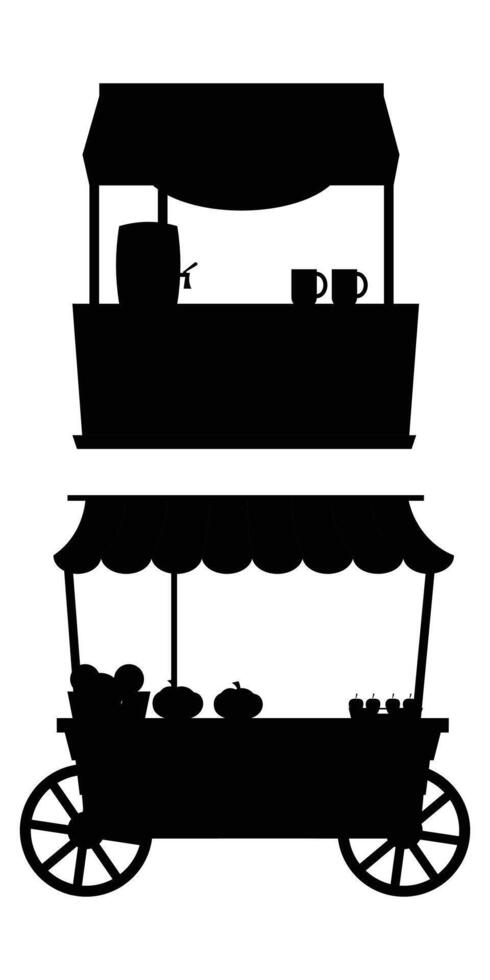 Silhouette of a Street Food Cart with Vendors and Customers vector