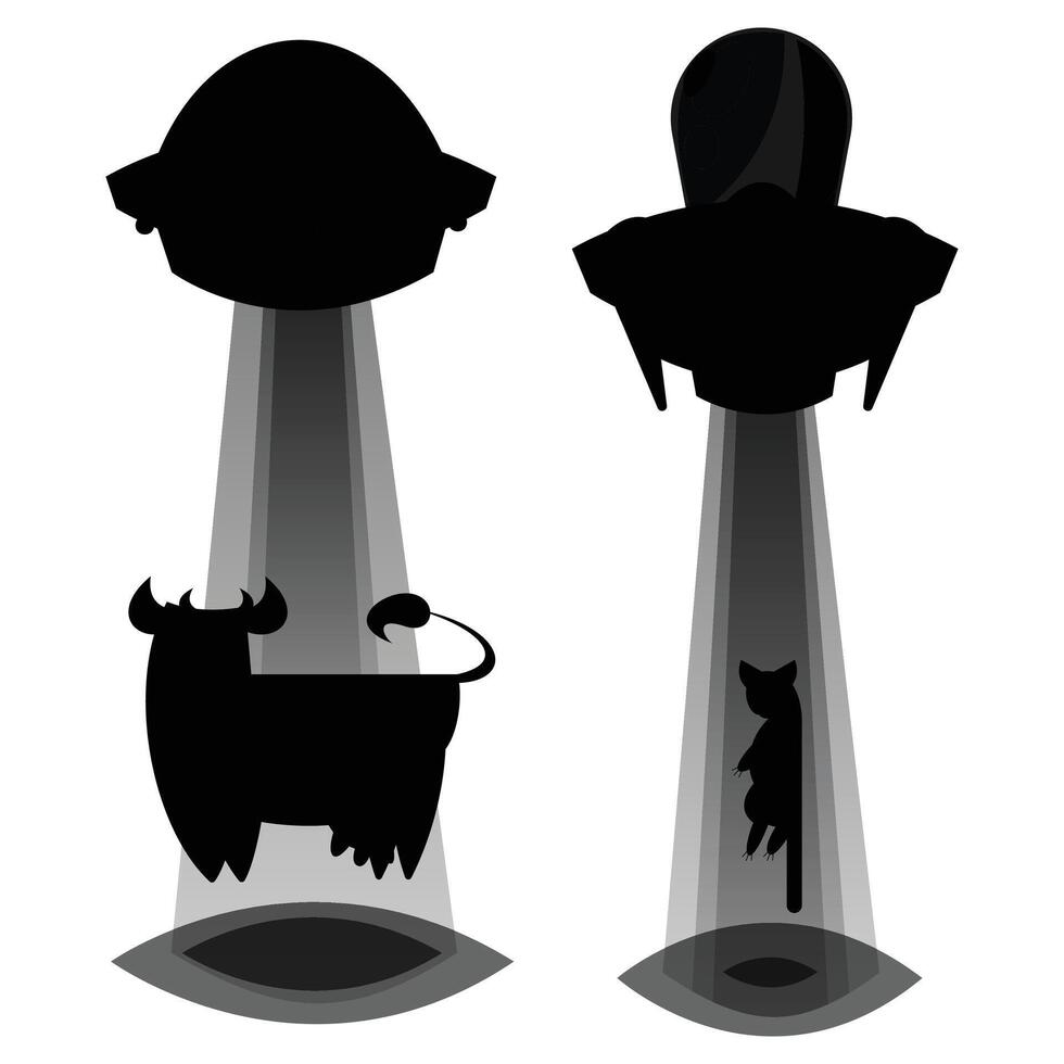 Silhouette of a UFO with Aliens Under a Starry Sky vector