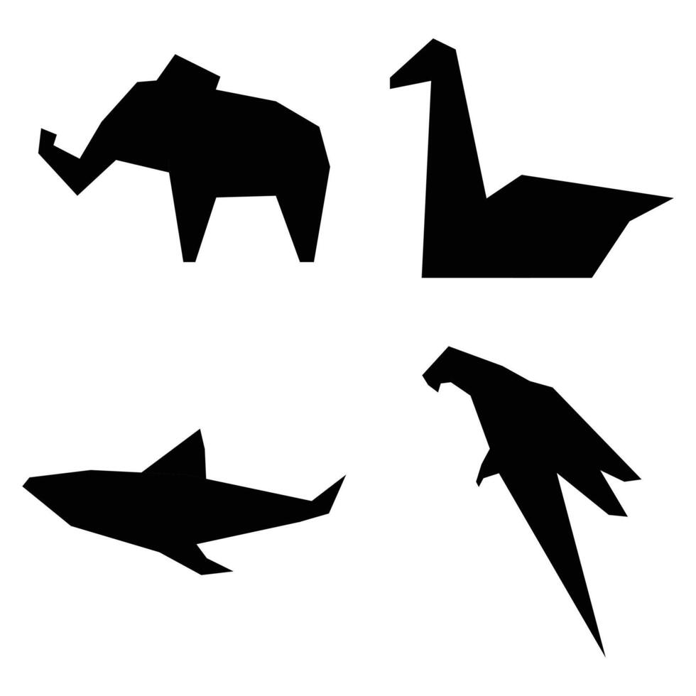 Silhouette of Origami-Style Animals in Various Poses vector