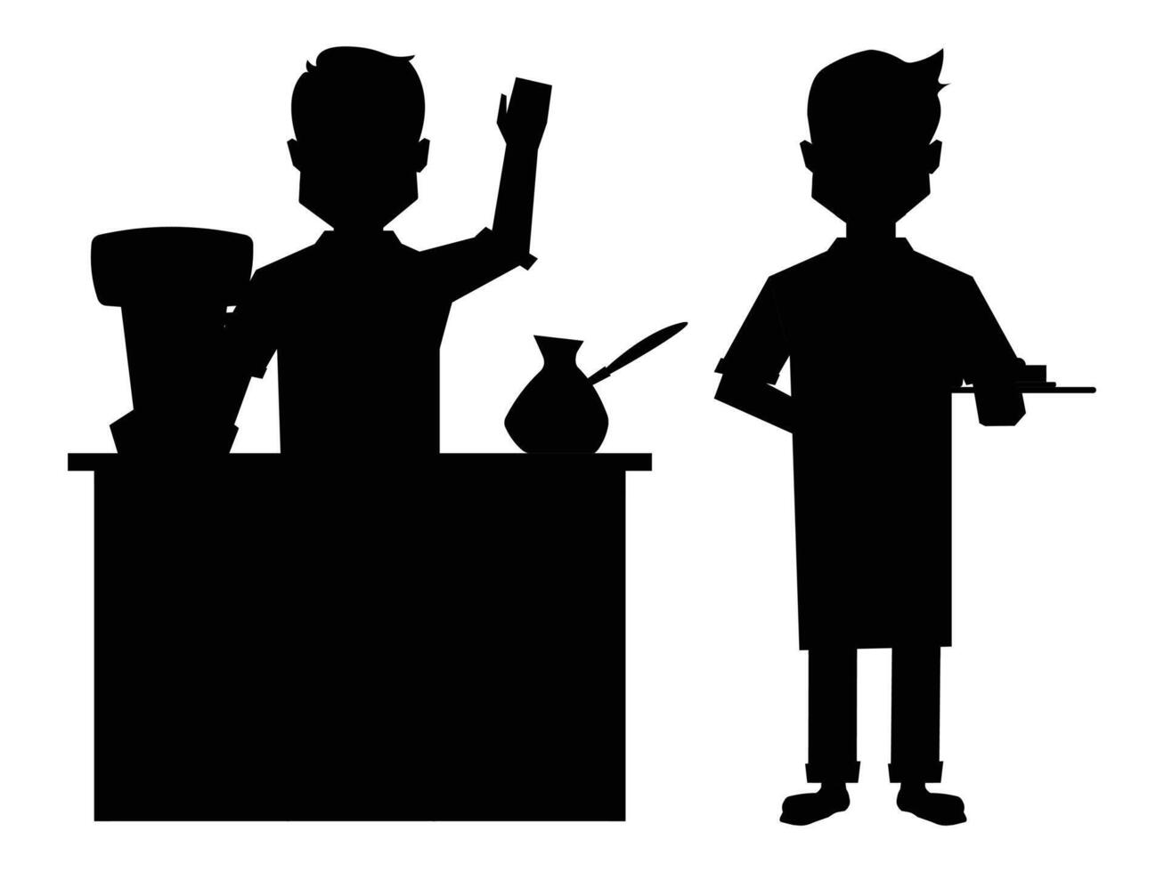 Silhouette of a Standing Barista Man Preparing Coffee vector
