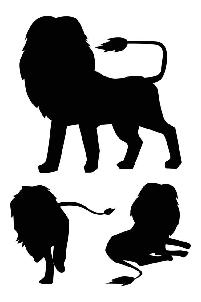 Silhouette of a Lion Roaring on a Savannah at Sunset vector