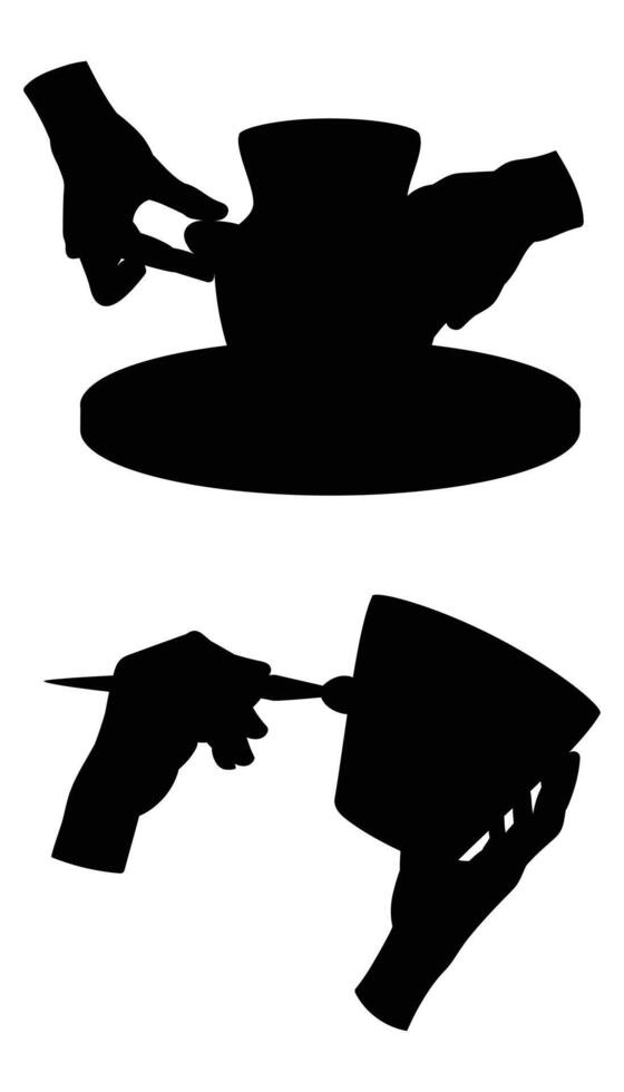 Silhouette of Hands Shaping Clay on a Pottery Wheel vector