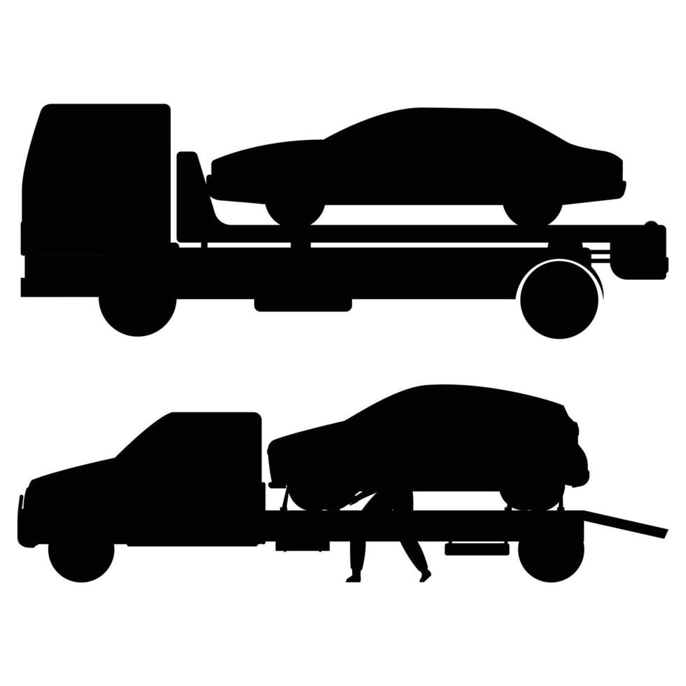 Silhouette of a Car Towing Truck on the Road vector