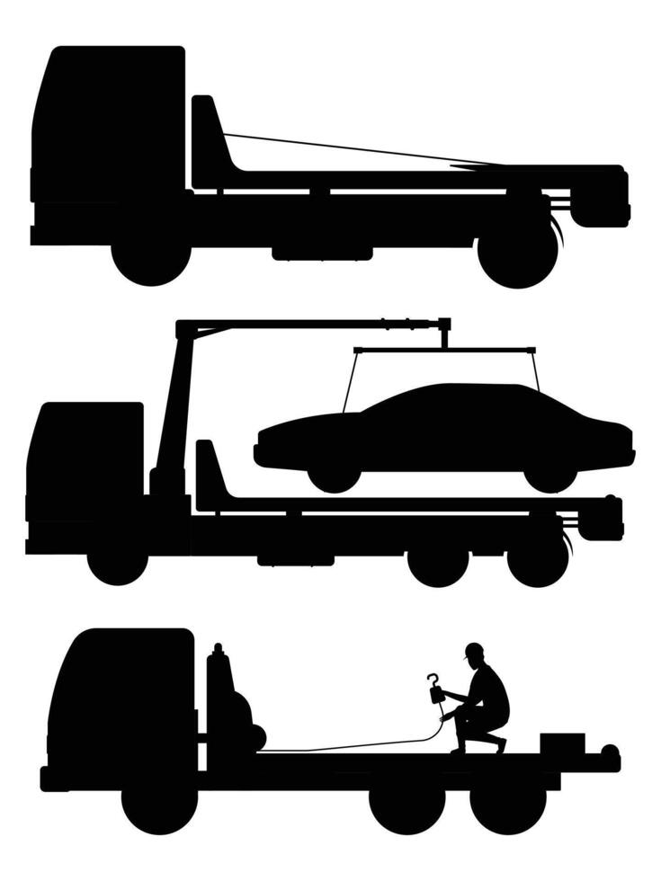 Silhouette of a Car Towing Truck on the Road vector