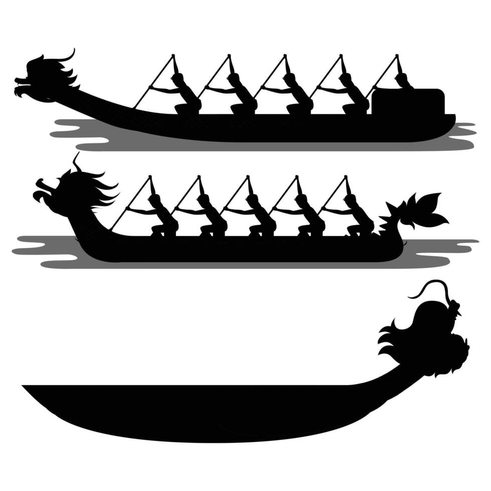 Silhouette of Rowers on a Chinese Dragon Boat Racing on Water vector