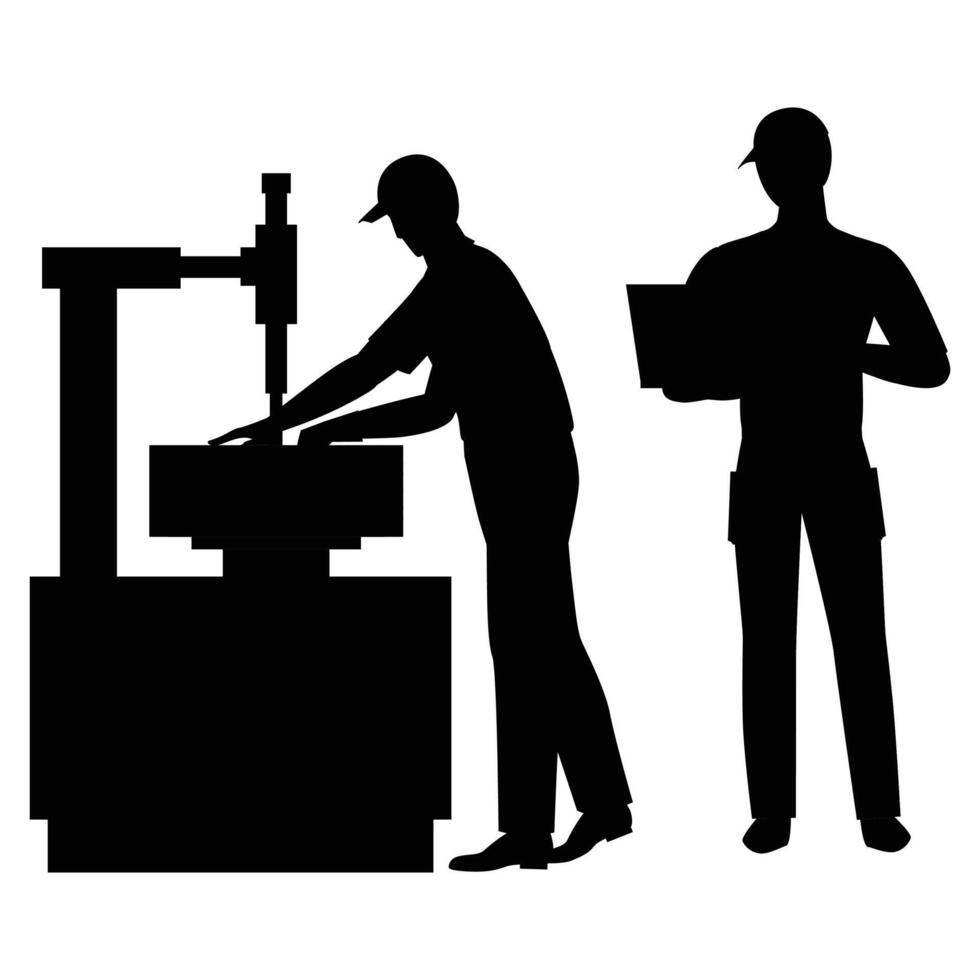 Black Set of Auto Service with Mechanic and Car Silhouettes vector