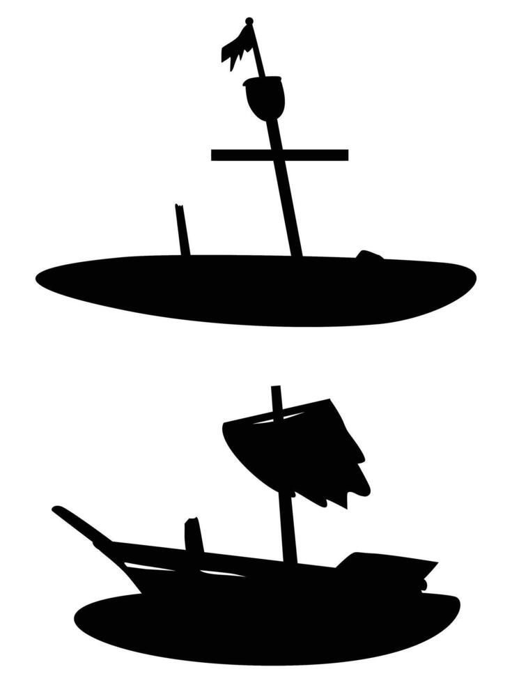 Silhouette of a Mysterious Shipwreck at Sunset vector