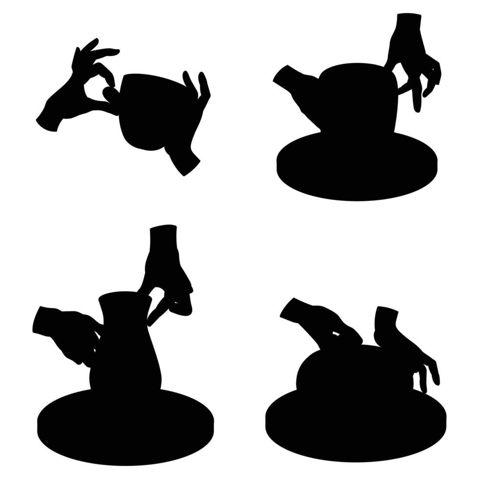 Silhouette of Hands Shaping Clay on a Pottery Wheel vector