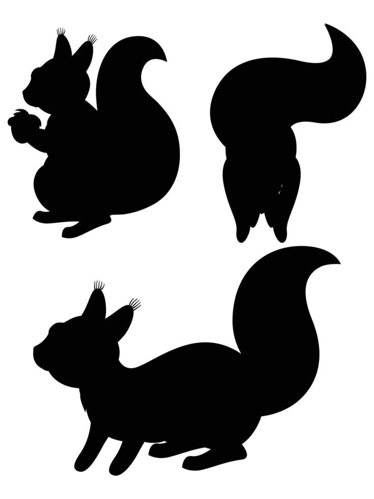 Silhouette of Squirrels Climbing Trees and Eating Nuts vector