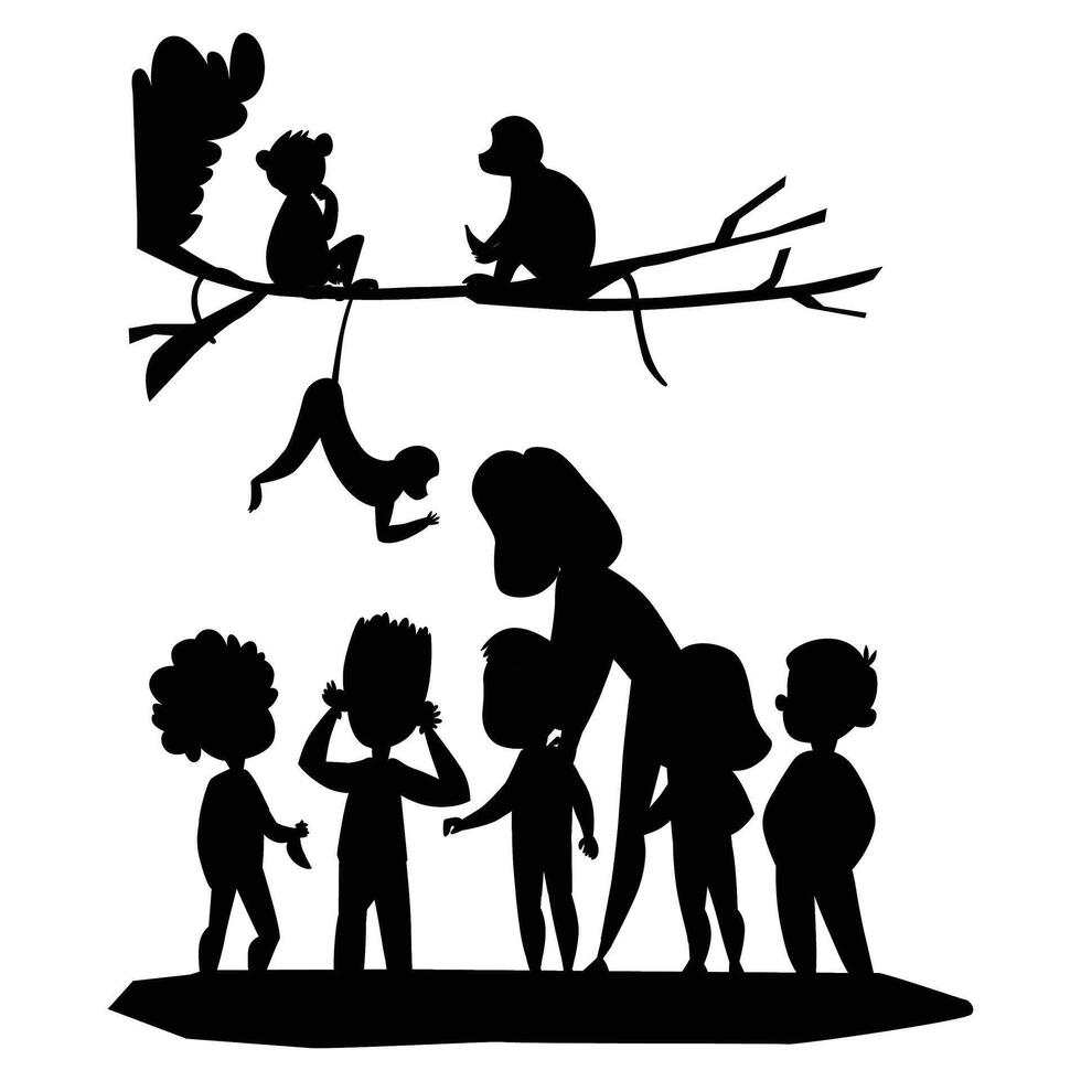 Silhouette of People Visiting the Zoo with Animals vector