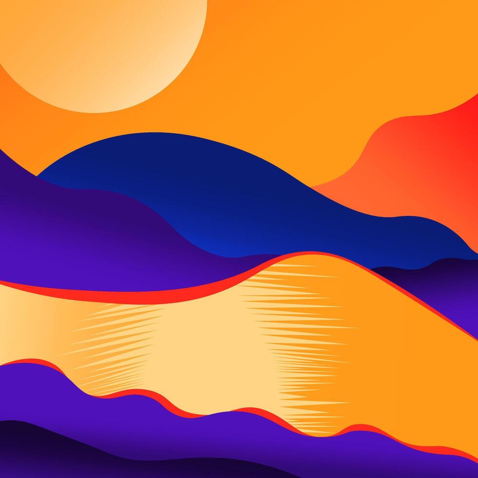 A visually striking composition featuring a vibrant gradient landscape with bold shapes and contrasting colors, evoking dynamic energy and surreal themes. vector