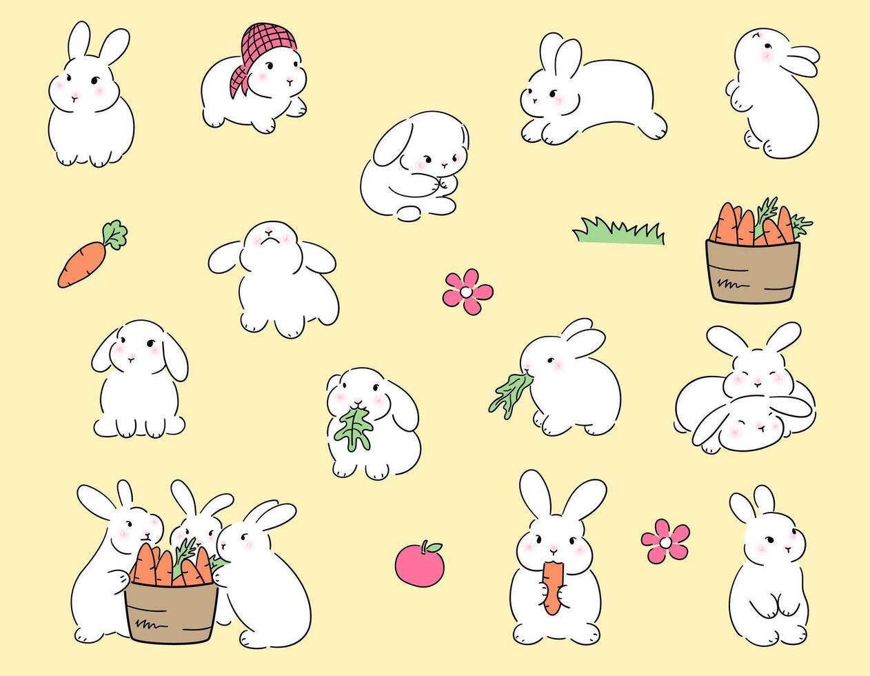 Hand drawn cute bunny, rabbits doodle style, illustration of bunny vector