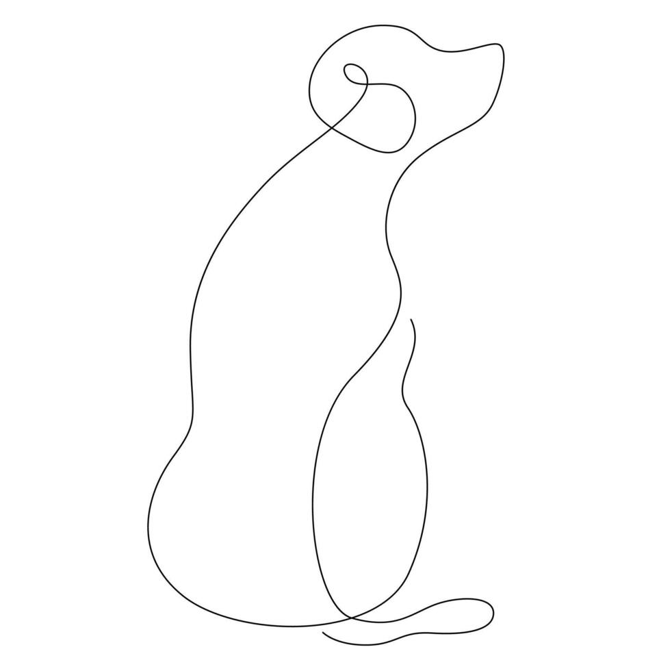 One continuous line drawing of dog, Hand Drawn Outlines of a dog sitting vector