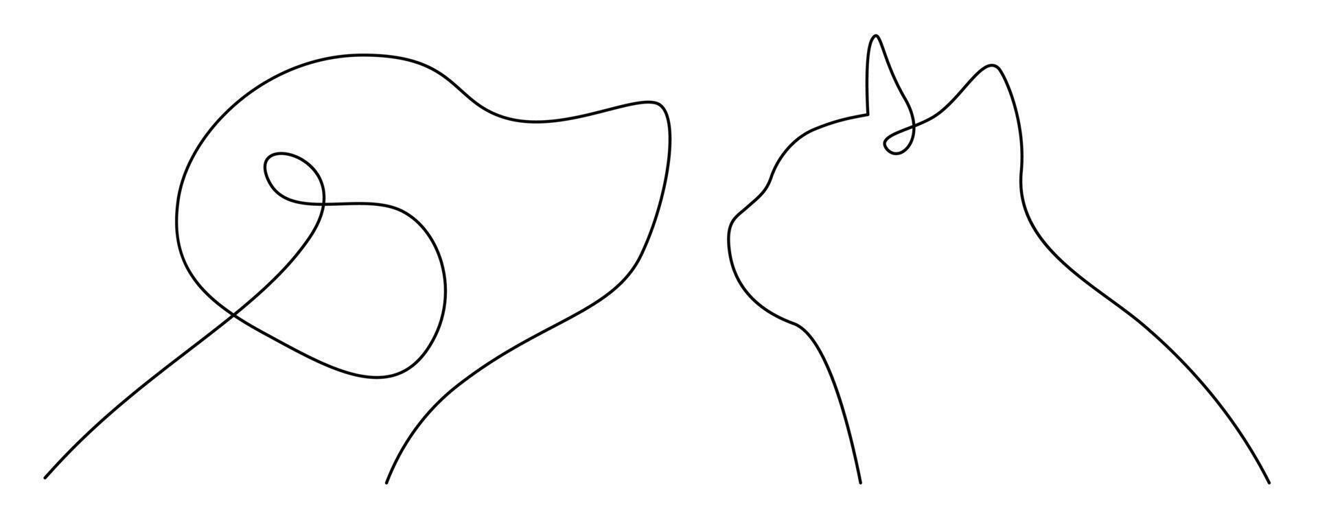 Dog and cat line , cat and dog portrait simple logo vector
