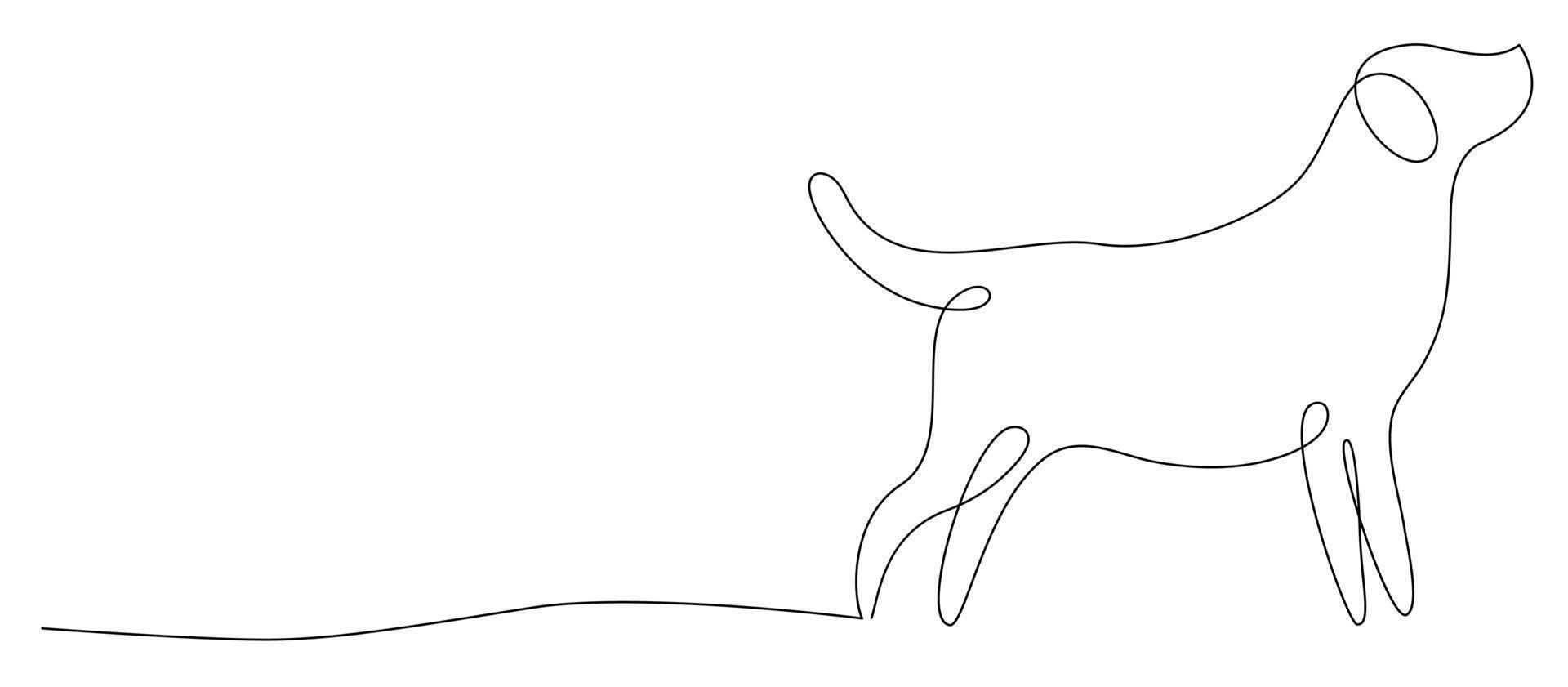 Hand Drawn Outlines of a dog, continuous one line art of canine pet vector