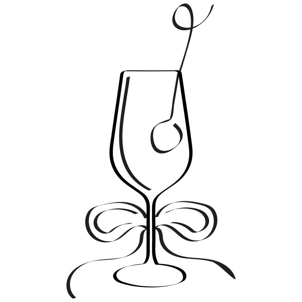 original icon of a wine glass with an olive in it is drawn with a black outline vector