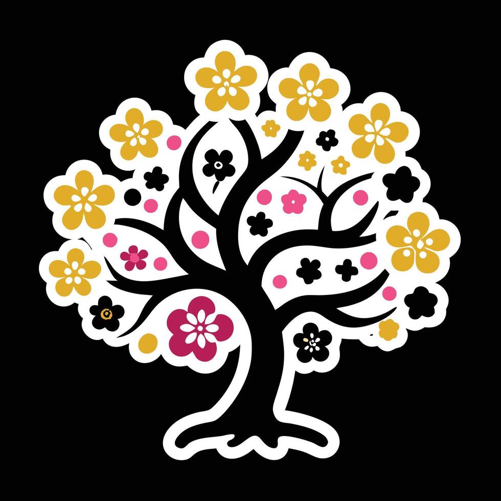 Detailed Floral Line Art of a Cherry Blossom for Spring Designs vector