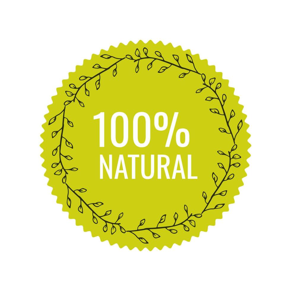 Emblem 100 percent natural. Organic food. Healthy eating icon.Design element. vector