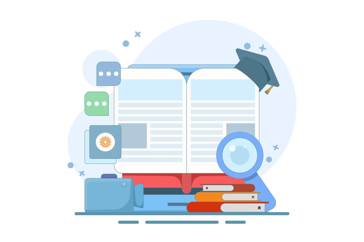 Online education concept, Online courses, Digital learning process, Distance learning, Online certification courses. Study at home with computer. Flat illustration. vector