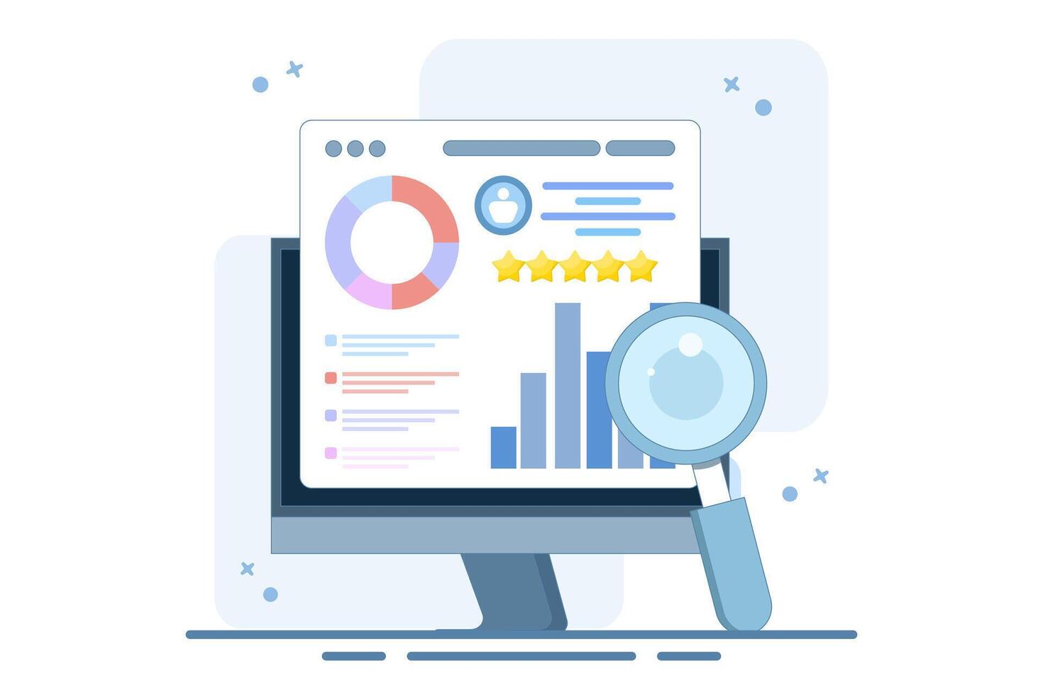 Business concept with online business report, Business data analysis, Big data for business, Data science, Business statistics and statements, Analytical dashboard. Flat illustration. vector