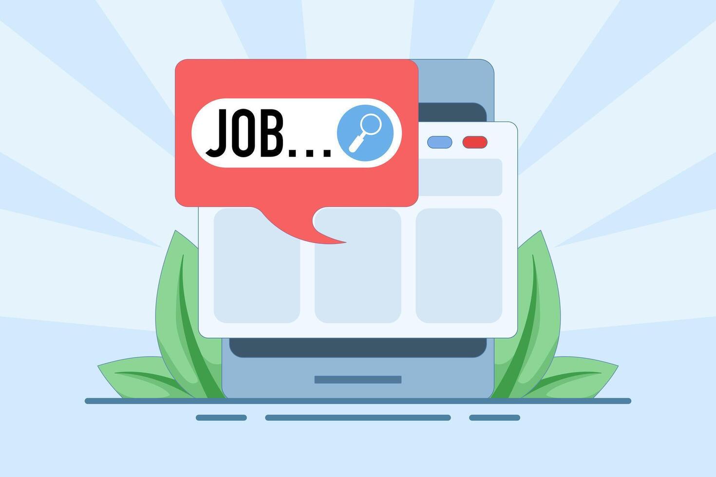 Online job search concept on website, web page with job alerts. Search vacancies in search bar. Career, find opportunities. Online recruitment service. Flat design illustration on background. vector