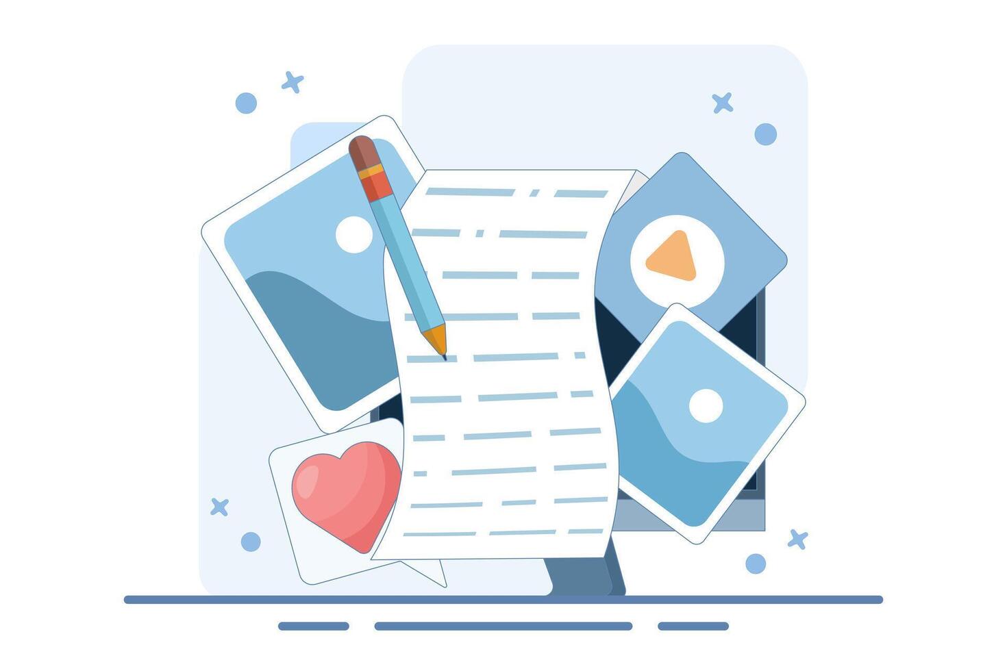 Post concept for web page, Blogger, Blog content, Blogging, banner, presentation, social media, document, card, poster. Commercial blog post, Internet, Make You Satisfied. Flat illustration. vector