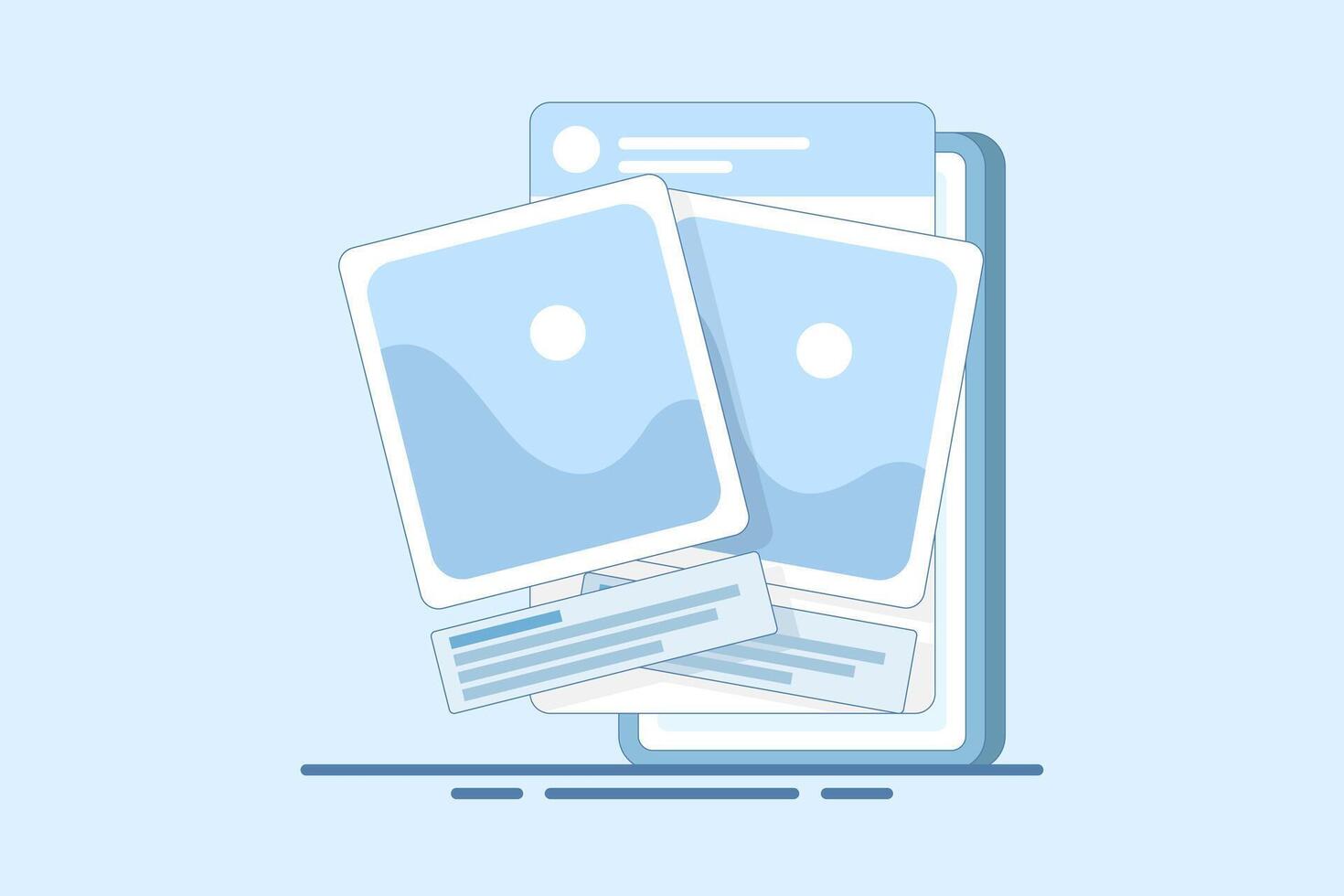 mobile photography app concept, social networking app photo comments on mobile or online community service image sharing on smart phone. flat illustration on background. vector