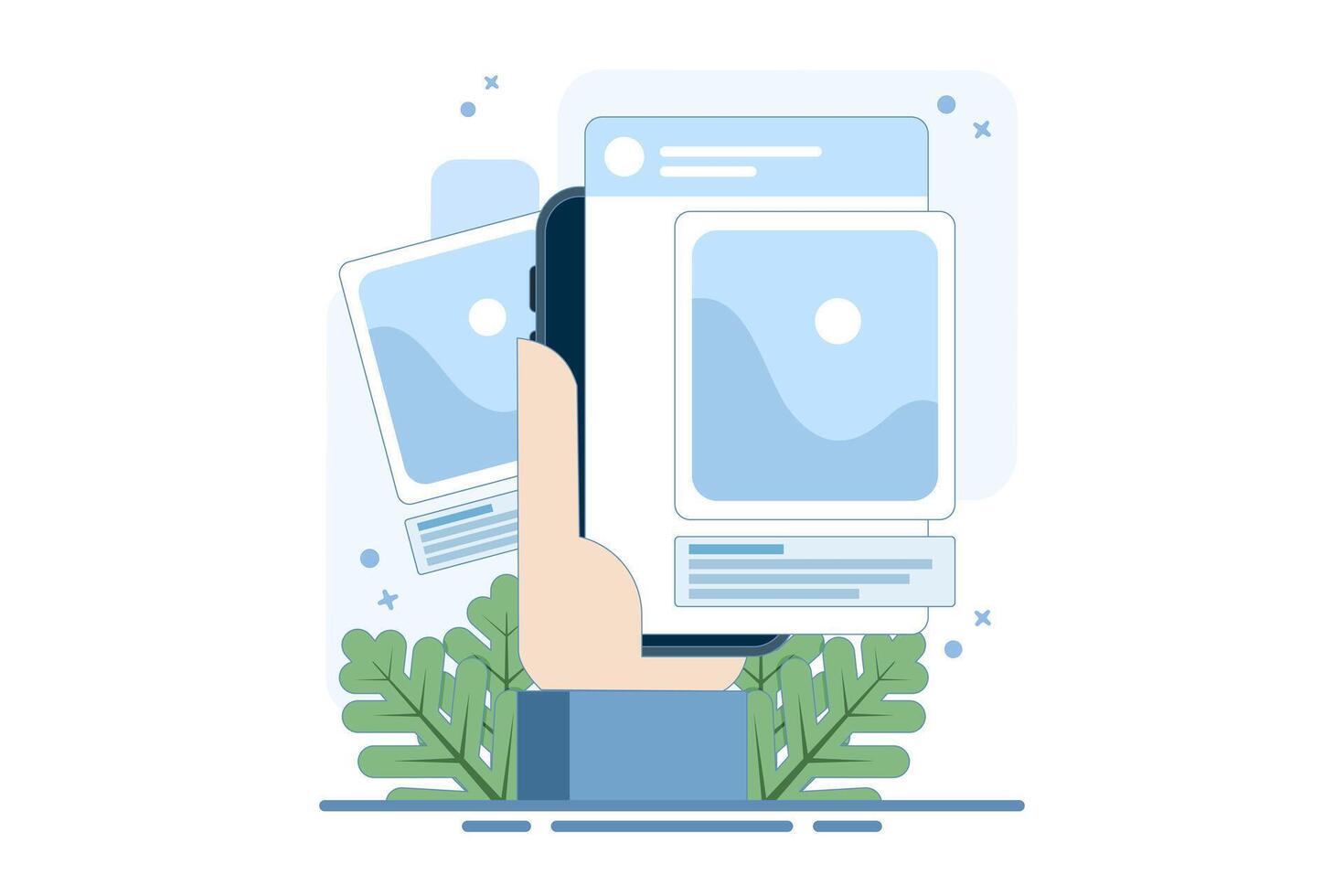 mobile photography app concept, social networking app photo comments on mobile phones or online public service image sharing on smartphones. vector