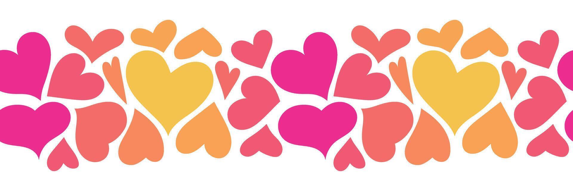 Valentine's day seamless border. Pink, orange and yellow hearts. illustration for holiday design vector