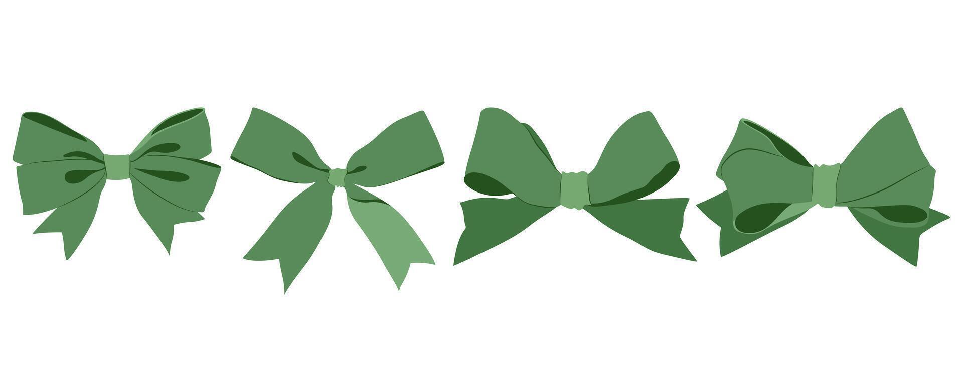 Simple hand drawn green ribbon bow collection. vector