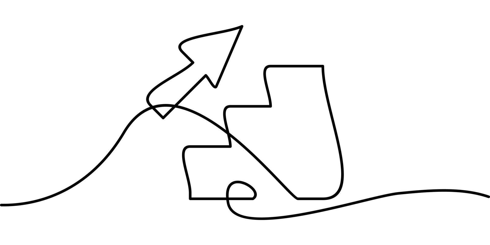 continuous line drawing of ladder symbol with arrow going up. abstract line art illustration vector