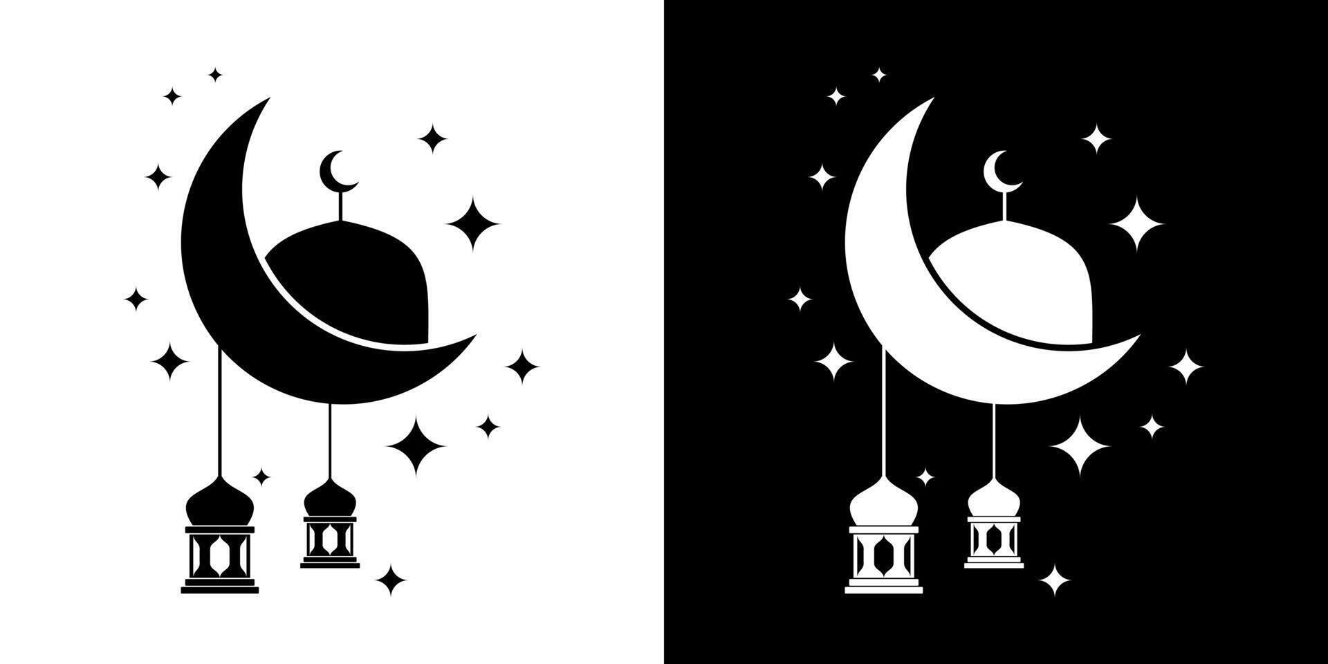 collection of Islamic ornaments of moon, stars, domes and lanterns. vector