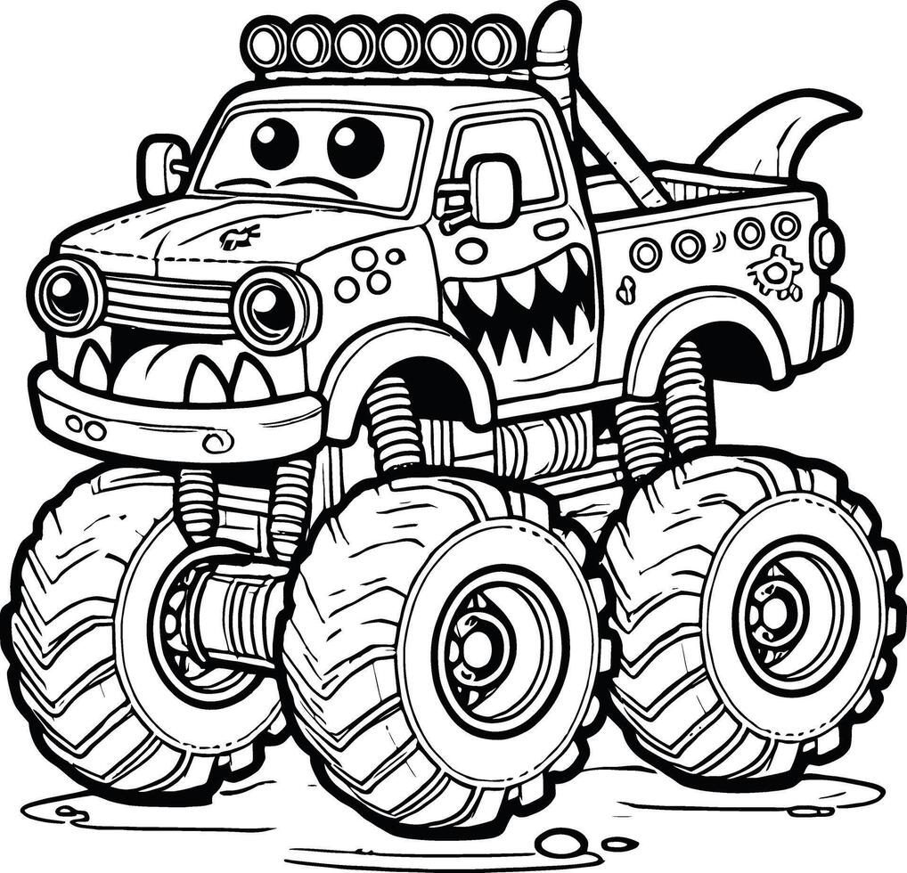 Monster truck coloring pages, Cute Monster Trucks to Color for Kids vector