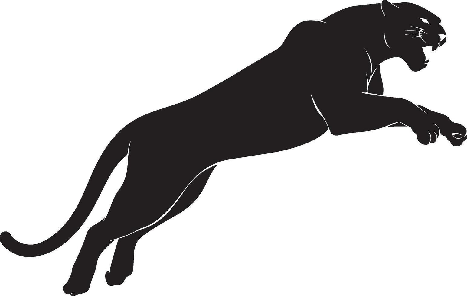 Aggressive leaping panther silhouette in motion vector