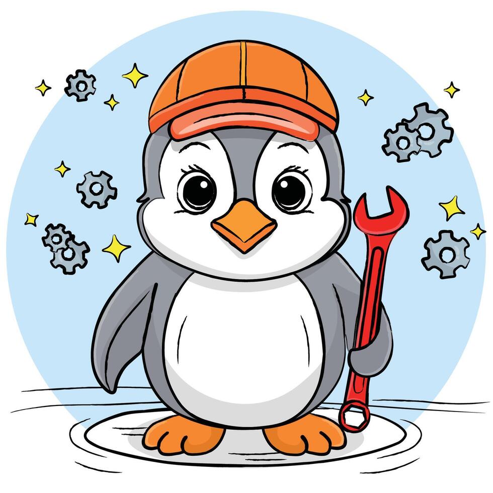 Cartoon Kids Character Penguin Celestial Mechanics vector