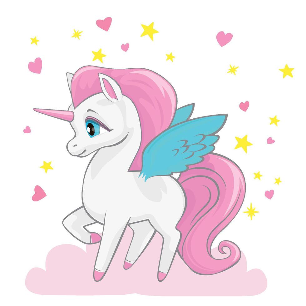 Cute lovely pink unicorn on a cloud vector
