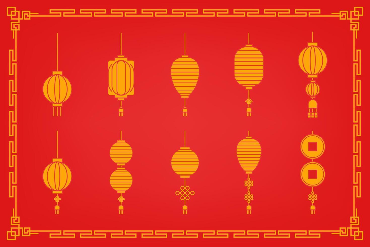 Chinese new year lanterns set on red background vector
