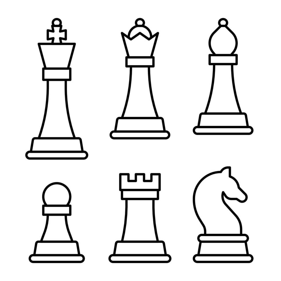 Set of chess pieces in a line style illustration vector