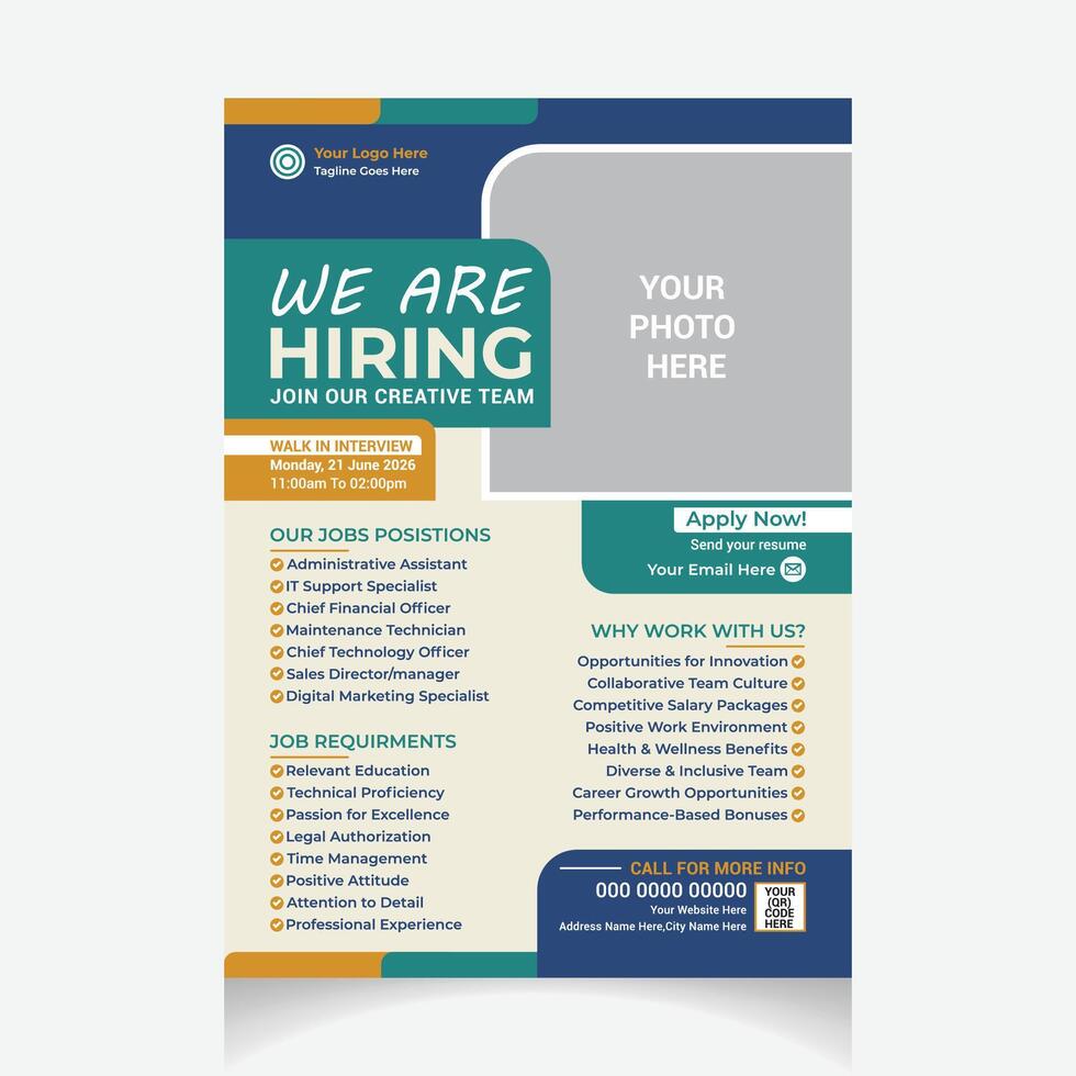 a poster for a job we are hiring flyer design template vector