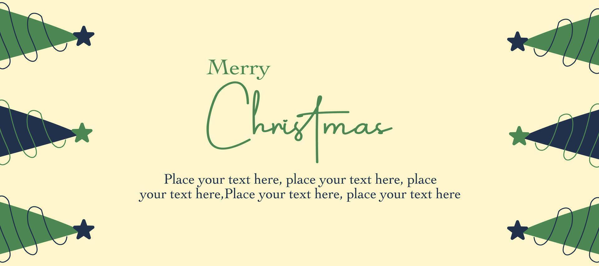 Merry Christmas and Happy New Year greeting banner on bright background with trees illustration vector