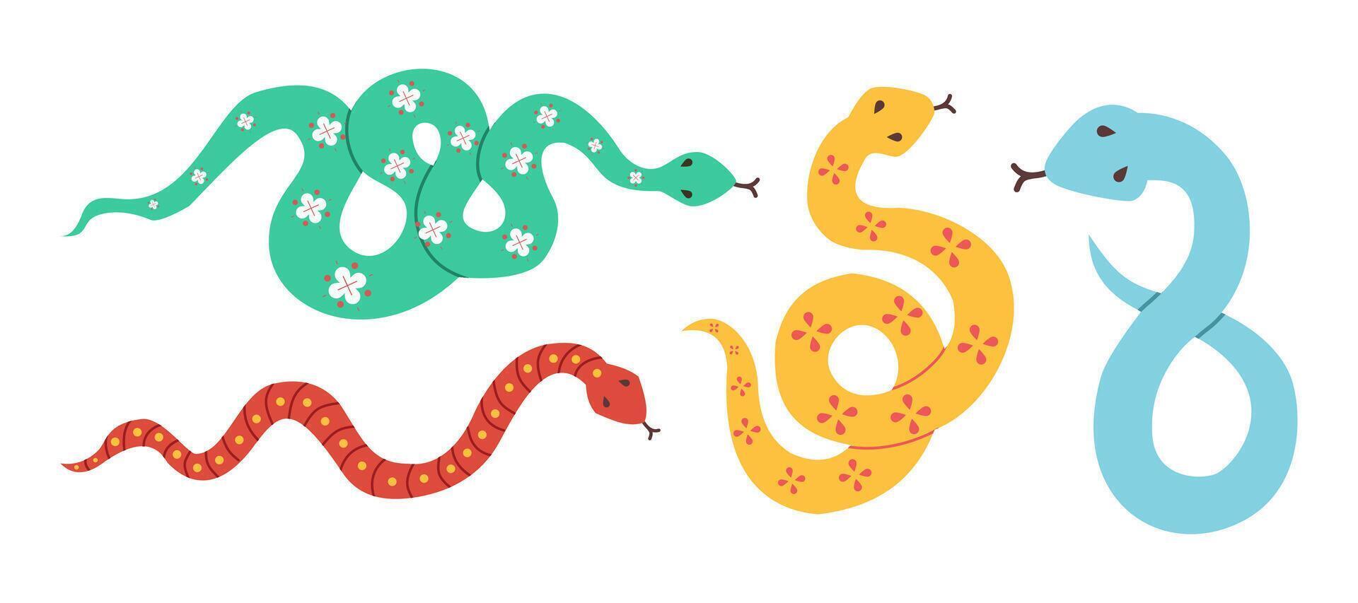 set of snake icon collection for lunar new year template element, reptile colorful symbol for kids vector