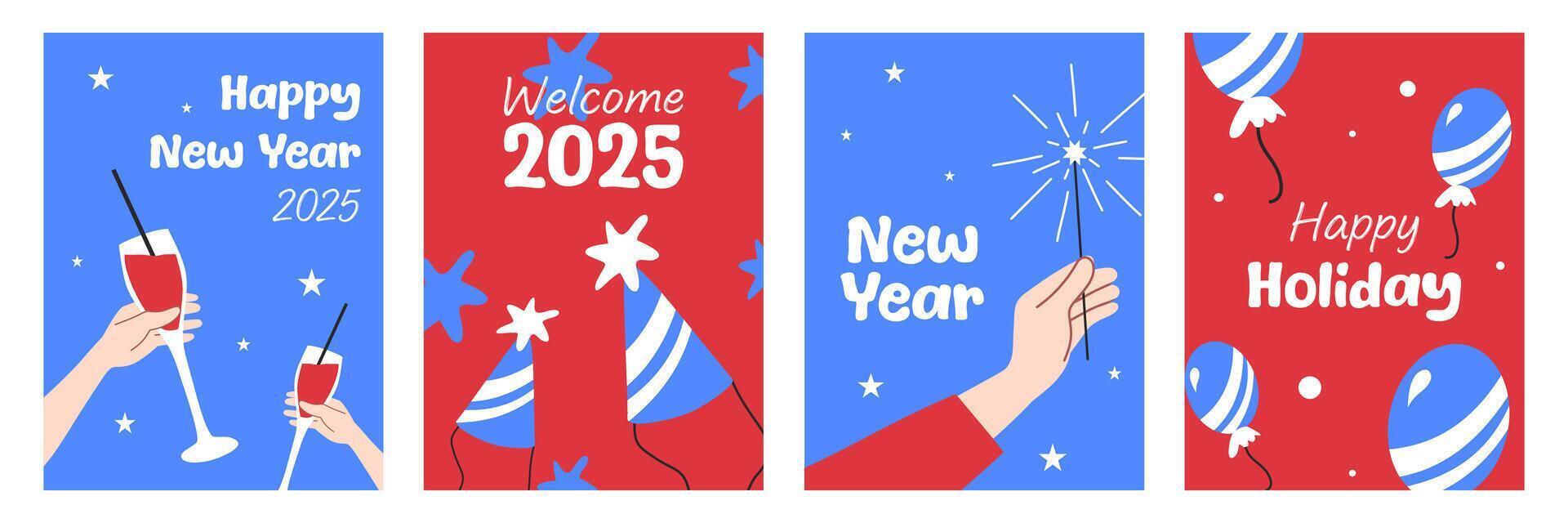 Set of Happy New Year, christmas, winter party template collection for greeting card, banner and poster vector