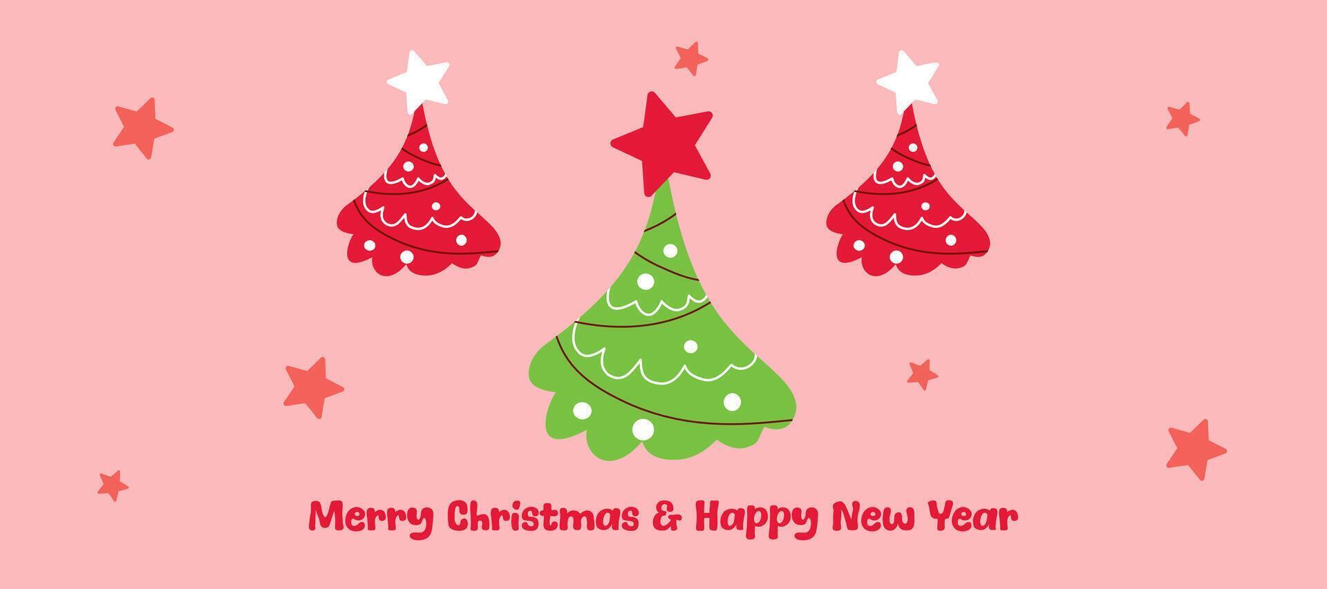 Merry Christmas and Happy New Year greeting banner on pink background vector