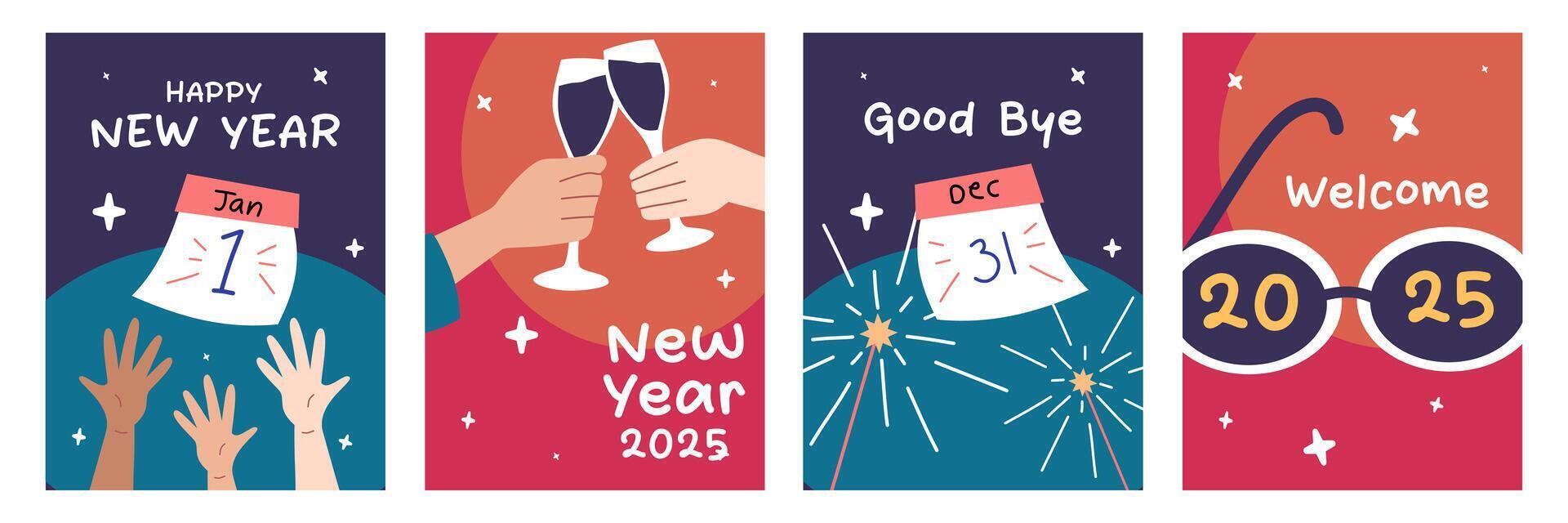 Creative happy new year greeting card set, collection template for celebration vector
