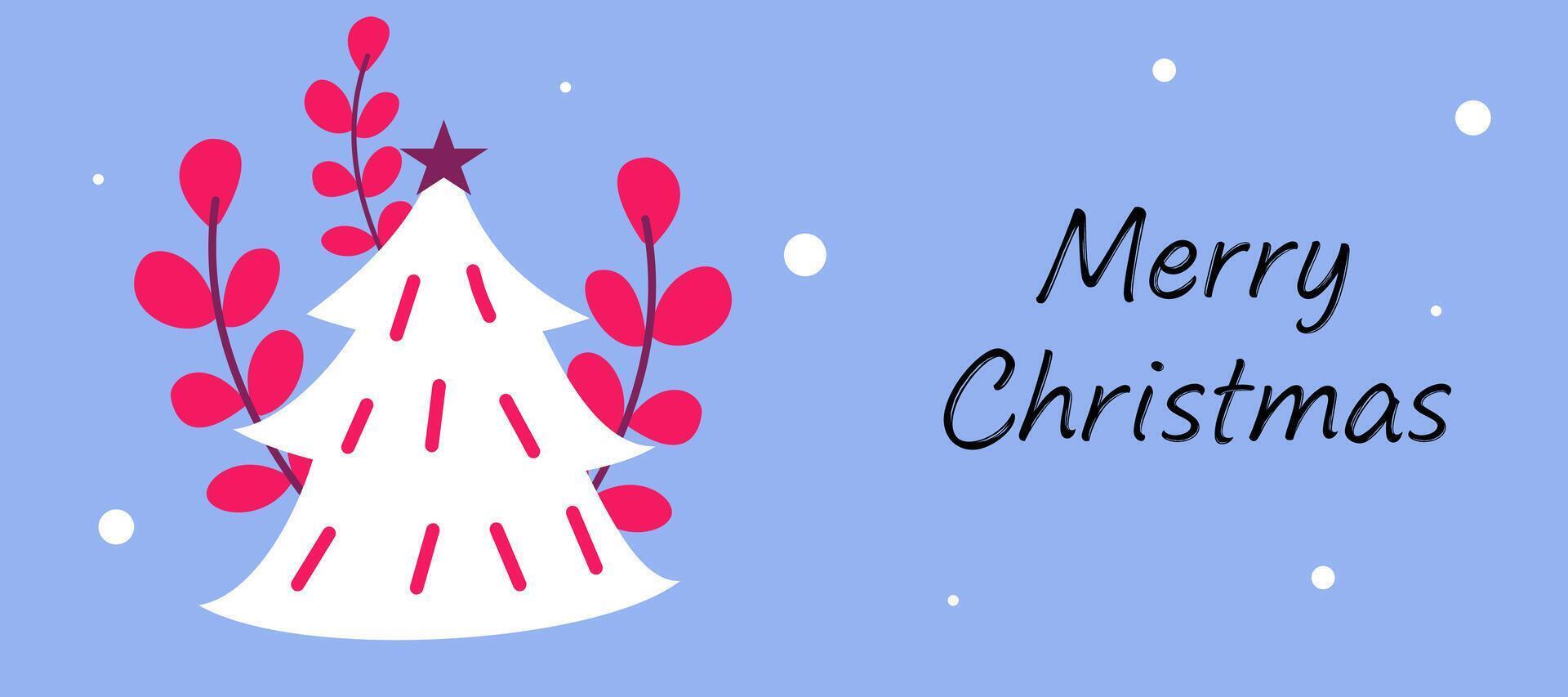 Merry Christmas and Happy New Year greeting banner on beautiful background with tree and leaves illustration vector