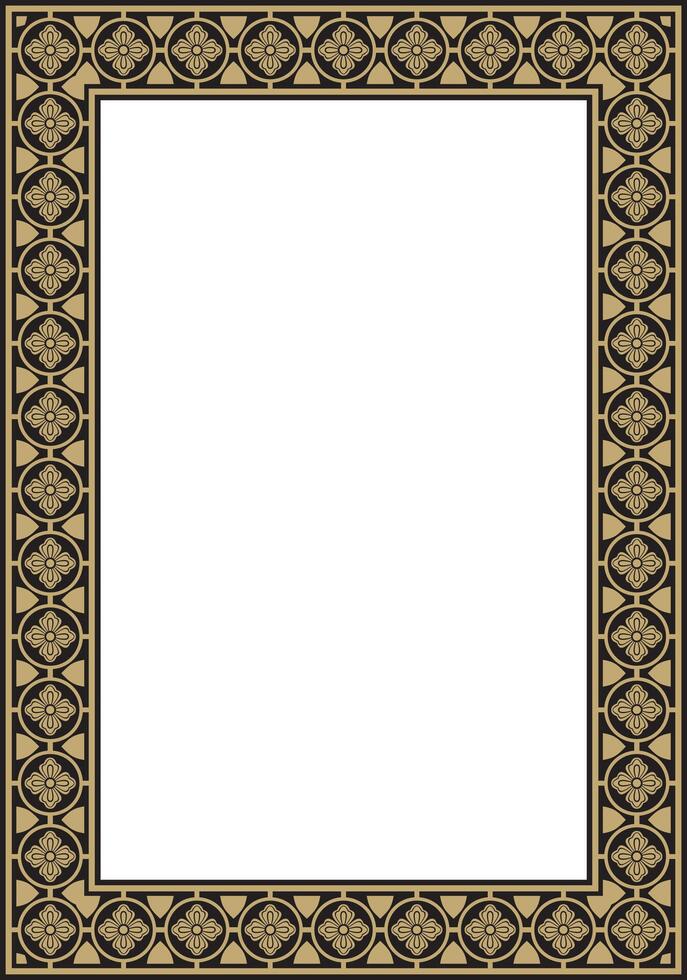black and gold square gothic ornament. Medieval European rectangle, border. Classic pattern of the Germans, Angles, Saxons, Franks. vector