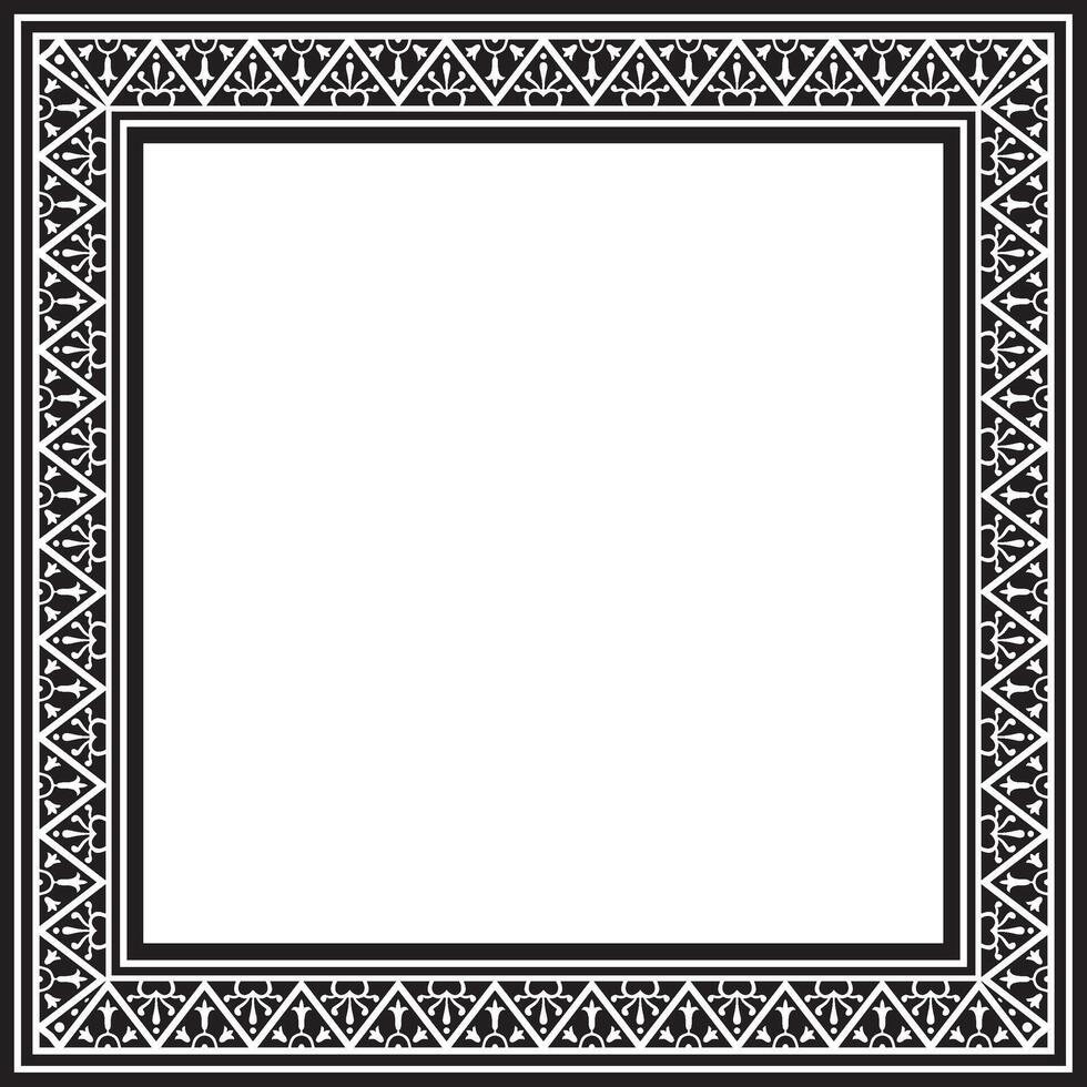 square black monochrome border, frame, Pompeii. Rectangle Neopolitan ornament. Art of Ancient Rome. Template for stained glass vector