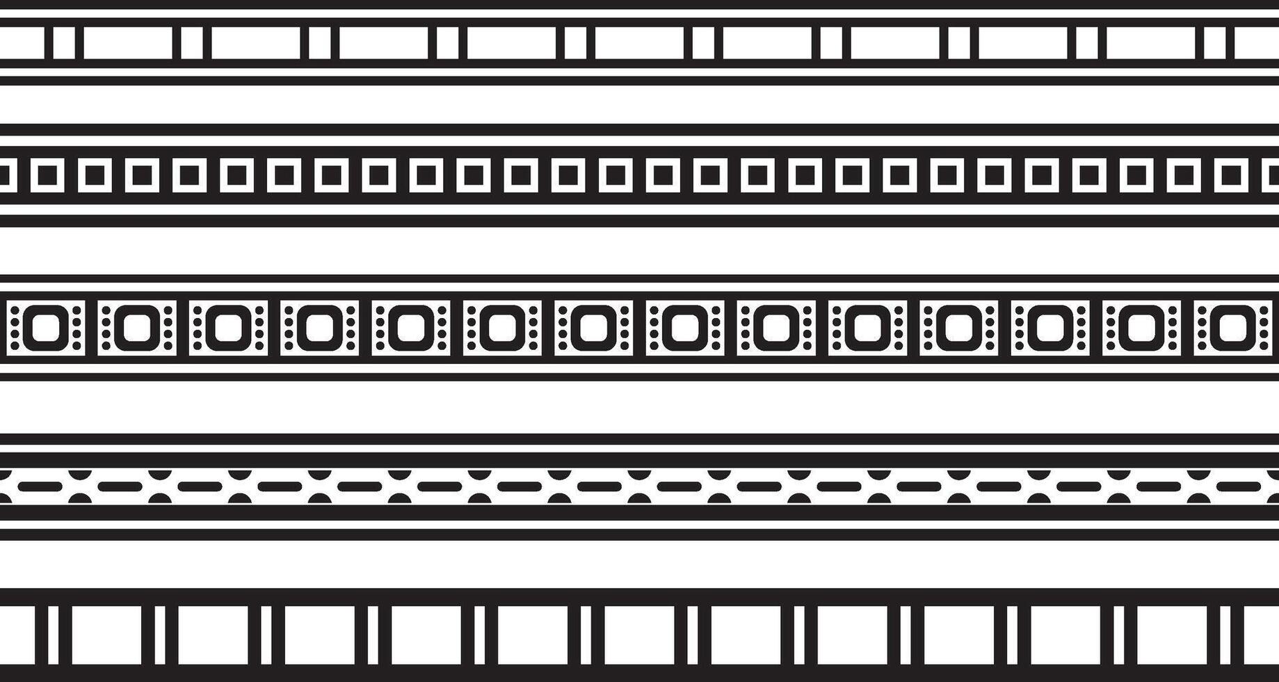 set of black monochrome seamless Egyptian borders. Endless Ornaments of Ancient Egypt. Geometric African frame. vector
