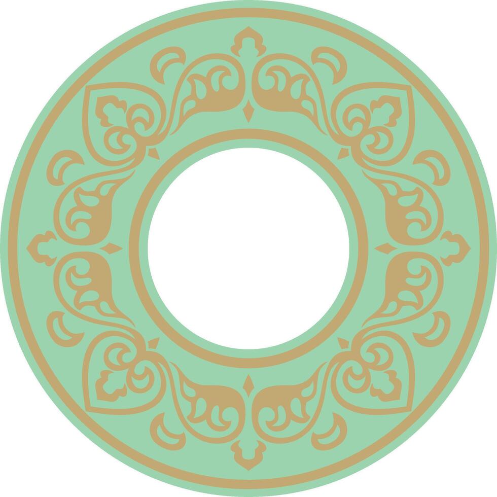 round gold with green ancient Russian ornament. Slavic border, frame. Circle, ring. Painting of the royal chambers. vector